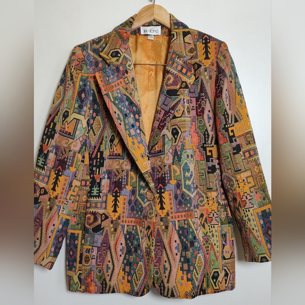 The Icong Vintage Colorful Geometric Tapestry Women's One Button Blazer